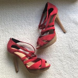 Karen Millen red suede strappy heels